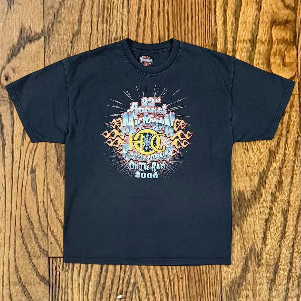 Vintage Y2K Harley Davidson Motorcycles Flames T Shirt